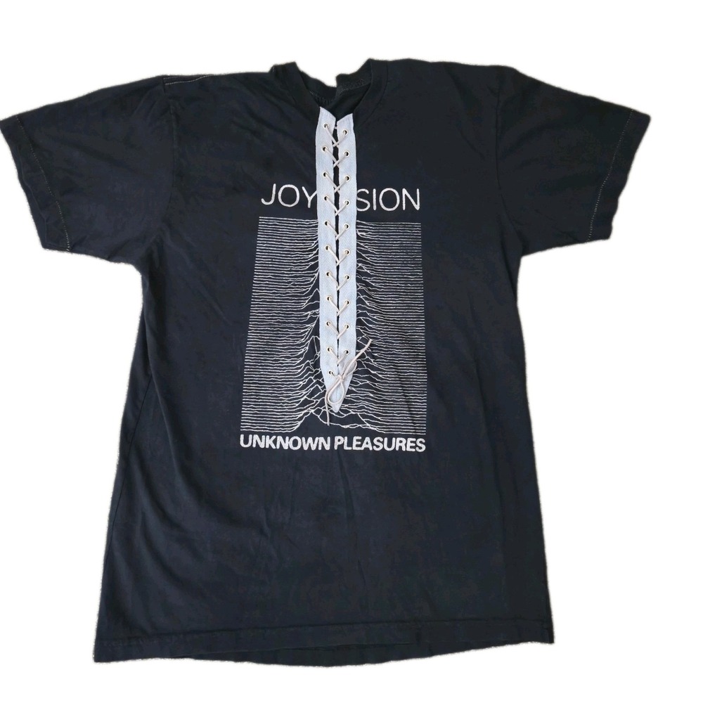 Vintage 90s Joy Division Unknown Pleasures Lace Up T-shirt Size M USA Made